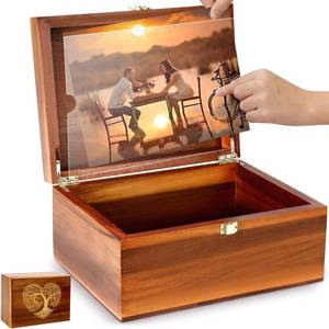 lot 11478 image: Large Wooden Keepsake Box with Hinged Lid and Photo Frame - Elegant Wedding Memory Box, Ideal for Photos, Letters, Time Capsules, Bride Gift, Love, Decorative Storage��5.5��8.6��11.3�� - Retail $46