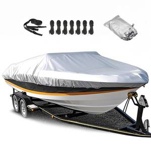 lot 11483 image: BHock Auto Heavy Duty 17-19ft Boat Cover, UV Resistant & Waterproof, 17 18 19 Foot Cover for Bass Boat, Tri-Hull, V-Hull, Runabout, Fish & Ski Boat, Silver - Retail $77