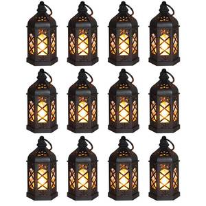lot 11496 image: Reperla 12-Pack Mini Lanterns, Small Candle Lanterns Decorative, Black Tea Light Lantern, Ramadan Eid Decor, Table Centerpiece for Wedding Halloween Christmas, Easter Decorations, Battery Included - Retail $33