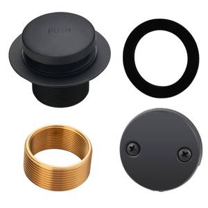 lot 12006 image: Black Tub Drain Tip-Toe Tub Trim Set Conversion Kit Assembly, Hidrop Bathtub Drain Replacement Trim Kit with 2-Hole Overflow Faceplate and Universal FineCoarse Thread, Matte Black - Retail $24