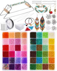 lot 12015 image: Jexine Bead Loom Kit for Adults 24000 Pcs Beading Loom Supplies with 48 Color 2 mm Glass Seed Bead Bracelets Christmas Jewelry Earring Making Tools Gifts for Girls DIY Craft - Retail $28