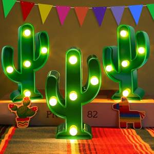 lot 12016 image: TURNMEON 3 Piece Cactus Decor LED Cactus Light Cinco De Mayo Decorations, Fiesta Mexican Party Decorations Green Cactus Night Light Table Lamps for Kids Room Bedroom Home Decor (4.72 x 2.76 Inch) - Retail $13