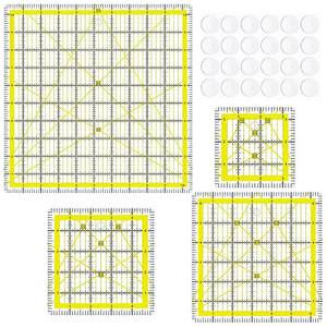 lot 12024 image: ZICALSO Quilting Rulers, Acrylic Square Rulers (3.5, 5, 6.5, 10.5), Fabric Cutting Ruler with Non-Slip Rings for Quilting and Sewing - Retail $15
