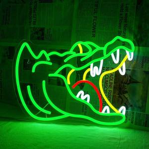 lot 12025 image: Alligator Neon Sign - Green Crocodile Neon Signs for Wall Decor Alligator Led Signs Alligator Decor USB Neon Light Up Sign for Bar,Club,Bedroom,Game Room,Living Room,Party,Restaurant - Retail $34