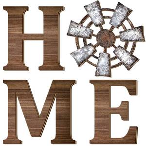 lot 12367 image: Qunclay 4 Pcs Windmill Wall Decor Wooden Home Letters Decoration Rustic Farmhouse Home Hanging Wood Sign Farmhouse Wall Decor for Living Room Kitchen Bedroom Porch(Brown) - Retail $15