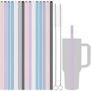 lot 12368 image: Tomorotec 15PCS Reusable Silicone Drinking Straws w 2 Brushes, Fit for Stanley Tumbler 40oz 30oz 20oz, 12 Long Customizable for Various Drinkware, Dishwasher Safe, BPA-Free, Safe for Teeth (Macaron) - Retail $10