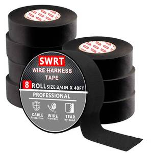 lot 12369 image: SWRT Wire Harness Tape, 34 Inch � 40 Feet, 8 Packs (320 Feet Total), Self-Adhesive Black Cloth Electrical Tape for Automotive Use, Fabric Tape Wire Wrap, High Temperature Resistance. - Retail $10