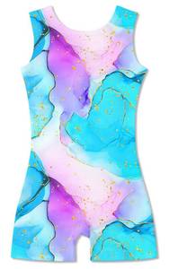 lot 12375 image: Funnycokid Gymnastics Leotards for Girls Dance Clothes Sparkly Outfits Unitard with Shorts, Blue Purple 1, 7-8 Years - Retail $12