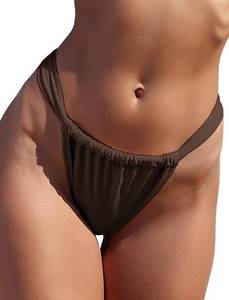 lot 12379 image: ZAFUL Womens Thong Bikini Bottom Low Waisted High Cut Cheeky Bathing Suit Bottoms with Adjustable Coverage (1-deep Brown, L) - Retail $2,329