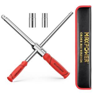 lot 12391 image: MAXPOWER Lug Wrench, Tire Wrench With 12-Inch Drive and 2PCS Standard Sockets (17 mm19 mm, 21 mm23 mm), Detachable Rapid Cross Lug Nut Wrench With Storage Box - Retail $30