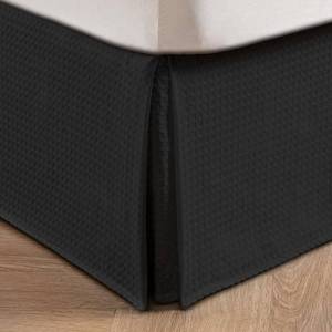 lot 12403 image: MIYE Pleated Waffle Weave Bed Skirt, Tailored Dust Ruffle 14 Inch Drop Easy Fit, Machine Washable (Black, Queen - 14 Drop) - Retail $23