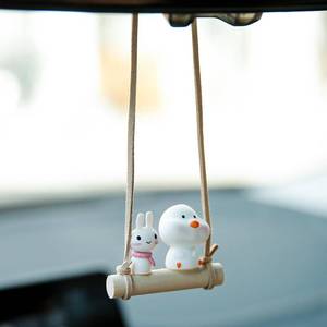 lot 12414 image: YGMONER Cute Swinging Chick & Bunny Car Rear View Mirror Hanging Accessories Funny Car Interior Decor Gifts for Women Men (Chick and Bunny) - Retail $7