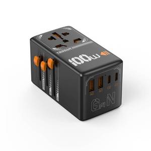 lot 12423 image: TESSAN Universal Travel Adapter, 100W GaN International Power Adaptor with 4 USB Ports (2 USB C), Worldwide Plug Adapter for US to EU Europe UK AUS France Italy Spain Ireland(Type C G A I), Black - Retail $43