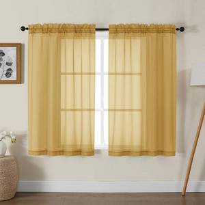 lot 12426 image: Gwine Gold Sheer Curtains for Living Room 45 inches Long, Short Voile Light Filtering Window Treatments Sheer Curtains for Bedroom, Half Window Drapes with Rod Pocket, Each 42 Wx45 L - Retail $11
