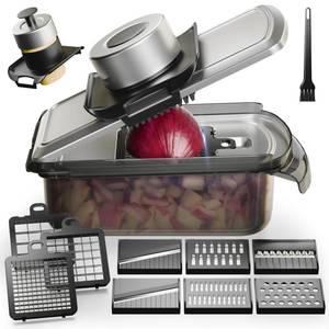 lot 12427 image: 12-in-1 Vegetable Chopper, Mandoline Food Slicer for Kitchen, Cheese Grater, Veggie Chopper with Container, Vegetable Cutter for Onion, Salad and Fruit- Stainless Steel, Home Essential Tools