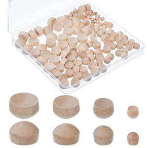 lot 12437 image: Bucherry 120 Pieces 4 Sizes Wood Plugs Wooden Hole Plugs Button Stoppers Hardwood Hole Stoppers for Gap in Locking Tube Furniture, 316 Inch, 516 Inch, 38 Inch, 12 Inch(Lovely Style) - Retail $7