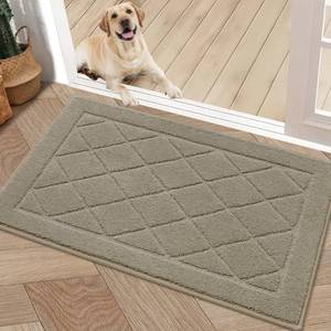 lot 12449 image: BEQHAUSE Dirt Trapper Door Mat 20 x 32, Doormat Non-Slip Entryway Rugs Washable, Dog Door Mat Stain Resistant and Absorbent Welcome Floor Mat for Front Back Door, Muddy Wet Shoes & Paws, Beige - Retail $24