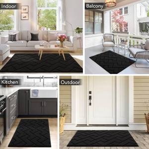 lot 12452 image: hicorfe Indoor Doormat,Front Back Door Mat TPR Backing Non Slip Mats 20x31.5 Absorbent Resist Dirt Entrance Doormat Inside Floor for Entryway Washable Low-Profile (Black) - Retail $12