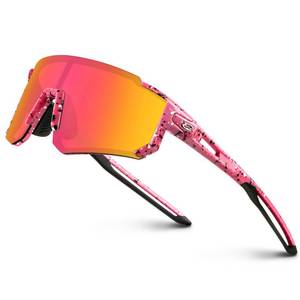 lot 12455 image: RIVBOS Youth Baseball Sunglasses for Kids(Boys&Girls) Polarized UV Protection Cycling Glasses PinkBlack InkDot-OrgnRabw lens RYS008 - Retail $19