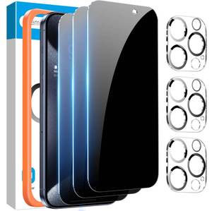lot 12459 image: Fotbor 33 Pack for iPhone 15 Pro Privacy Screen Protector & Camera Lens Protector, Privacy Screen iPhone 15 Pro, Anti Spy Private Tempered Glass Easy Installation Kit 6.1 Inch Accessories - Retail $9