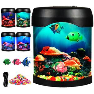 lot 15841 image: Fish Lamp,Mini Aquarium Tank Decorative Lamp with 6 Color Changing,LED Aquarium Sensory Night Light with 3 Fake Moving Fish,Table Lamp for Home Office Desktop Decor,Gifts for Kids and Adults - Retail $26