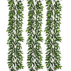 lot 15842 image: Dallisten 3 Strands Italian Ruscus Artificial Vines, 73 Silk Vine Garland with Green Leaves, Fake Hanging Plants Greenery Decor for Home, Bedroom, Wall, Party, Wedding Decoration - Retail $33