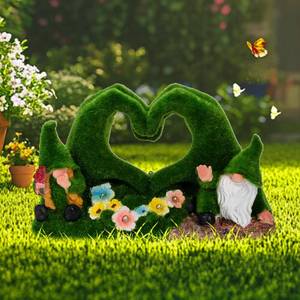 lot 15860 image: twinbling Solar Garden Gnome Decor Heart-Shaped Fairy Tale Outdoor Statue, Gifts for Women Mom Grandma Senior Elder, Green Resin Flocked Gnomes Decoration for Lawn, Patio, Yard - Retail $20