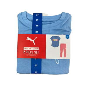 lot 16090 image: Puma Girl s 2 Piece Short Sleeve Top and Legging All Day Comfort Set (BlueCoral  3T) - Retail $17