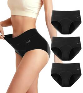 lot 16149 image: Saliryj Womens Period Underwear Heavy Flow, High Absorbency Cotton Panties LeakProof Postpartum Menstrual Briefs Women Teens M - Retail $30