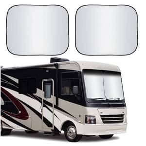 lot 16150 image: Foldable 2 Piece RV Car Windshield Sun Shade Cover, Auto Sun Shield Heat Protector for Front Window, Car Sunscreen UV Reflector Protect Dashboard Seat from Fade and Crack, Jumbo XXL 50x42 inches - Retail $27