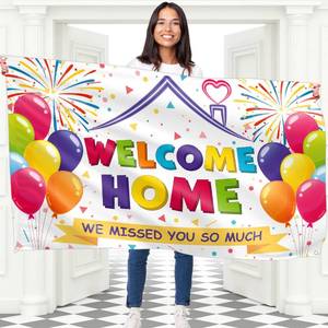 lot 16159 image: BRAVITA Welcome Home Banner - Welcome Home Decorations - Welcome Back Banner 5x3 ft - Welcome Back Decorations Office - Double Stitched (White) - Retail $13
