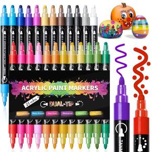 lot 16161 image: Acrylic Paint Pens Markers, 24 Colors Dual Tip Acrylic Paint Pens for Rock Painting, Wood, Canvas, Stone, Glass, Ceramic Surfaces, DIY Crafts Making Art Supplies (Round Tip and Fine Tip) - Retail $10