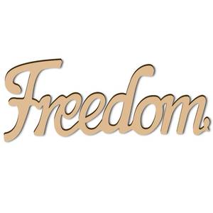 lot 16179 image: CREATCABIN Laser Cut Wood Sign Wall Art Freedom Letter Sign Decorative Wall Sculpture Hanging Decor Unfinished For Housewarming Door Wall Room Decoration 25 x 10 x 0.6cm - Retail $7