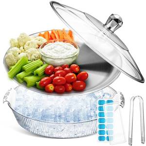 lot 17165 image: Baderke 1 Set 10 Chilled Serving Tray for Parties with Compartments and Lid Ice Chilled Platter Charcuterie Serving Board for Fruit Seafood Vegetable Appetizer Shrimp Cocktail (Silver) - Retail $20