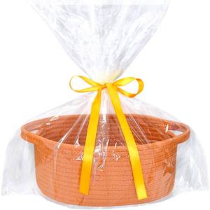 lot 17167 image: ABenkle Small Basket with Gift Bags and Ribbons, Empty Gift Baskets for Mothers Day, Decorative Boho Rope Woven Nursery Storage Organizer Toy Baskets with Handle for Baby Showers, 12X 8 X 5 - Retail $19