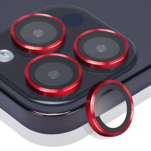 lot 18292 image: Rayorcon Camera Lens Protector for iPhone 15 ProPro Max, Tempered Glass, Aluminum Alloy Ring, Red - Retail $9