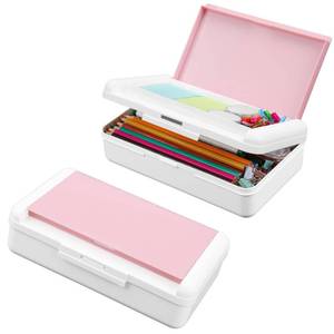 lot 19471 image: Meiikun Pencil Box, Double Layer Pencil Case, Large Capacity Plastic Pencil Boxes with Snap-tight Lid, Two-Tone Storage Box Organizer for Office School Supplies Teen Girl Boy (Pink) - Retail $10