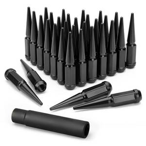 lot 19474 image: KSP M14x1.5 Spike Lug Nuts for Silverado Sierra 1500 2500 3500, 32PCS Black 14x1.5 Wheel Lug Nuts for F250 F350, 14mm x 1.5 Bulge Acorn Lug Nut with 1 Socket Key for Aftermarket Wheel - Retail $59