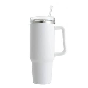 lot 19475 image: 40 Oz Tumbler with Handle Straw Lid Insulated Stainless Steel Vacuum Reusable Coffee Cup Holder Friendly Keep Drinks Cold Gifts for Lover Women Men Car Gym Travel (White) - Retail $13