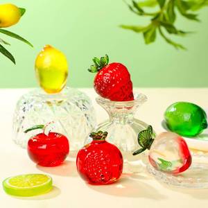 lot 19480 image: Wesiti 6 Pcs Crystal Glass Fruit Decor Strawberry Apple Peach Lemon Pomegranate Fruit Figurines Collectibles Blown Glass Decor Tabletop Centerpiece Decoration for Home Birthday Kitchen Wedding STRAWBERRY IS BROKEN - Retail $18
