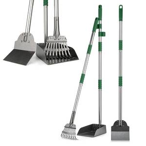 lot 19484 image: FUSBUNTY Pooper Scooper, Long Handle Dog Pooper Scooper, Heavy Duty Stainless Steel Rake with Tray & Spade Set for Pet Waste Removal, for Grass, Dirt or Gravel - Green - Retail $20
