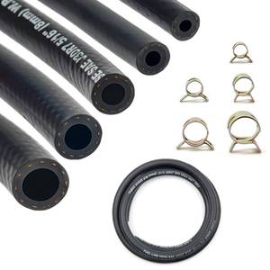 lot 19500 image: Shineyoo Fuel Line Hose Kit 5FT 5PCS With 25Pcs Clamps, 38 516 14 12 316 ID High Performance 300PSI, Push Lock Reinforced Rubber NBR Automotive Fuel Line For Small Engines - Retail $27