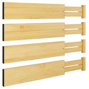 lot 19502 image: BAMEOS 4 pcs 3 High Bamboo Drawer Dividers Adjustable Drawer Organizer Expandable Drawer Organization Utensil Organizers for Kitchen Dresser Bathroom Bedroom and Office - Retail $32