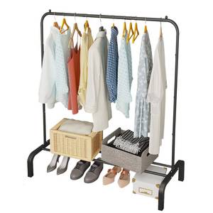lot 19516 image: JIUYOTREE Metal Clothing Rack, 43.3 Inches Garment Rack with Bottom Shelf for Hanging Clothes, Coats, Skirts, Shirts, Sweaters, Black - Retail $20