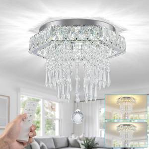 lot 19518 image: 11.8�� Crystal Ceiling Light Fixture, Flush Mount Ceiling Light for Bedroom, Modern Hexagon Chandeliers 3000K-6500K Dimmable with Remote, LED Chandelier for Kitchen Dining Room Hallway - Retail $54