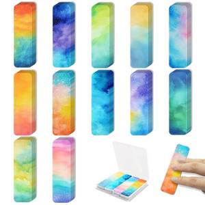 lot 20169 image: 48 Pieces Anxiety Sensory Stickers with Storage Box - Sensory Strips 2 Textured Surface Adhesives Fidget Strips for Office & Classroom Desk Relieve Adult & Teen Stress (Watercolor Style) - Retail $10