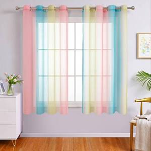 lot 20181 image: WUBODTI Colorful Curtains for Girls Bedroom Nursery Kids Room Decor 63 Inch Length, Grommet Pink Yellow and Blue Ombre Curtains Cute Faux Linen Semi Sheer Rainbow Curtains 2 Panels for Party