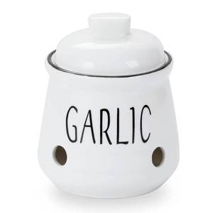 lot 20192 image: HAOTOP Garlic Keeper with Lid, Ceramic Mini Garlic Container Saver for Countertop, Keep Your Garlic Cloves Fresh - Retail $14