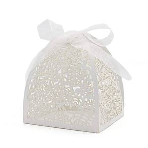 lot 20200 image: KPOSIYA Pack of 100 Laser Cut Rose Candy Boxes, Favor Boxes 2.5x 2.5x 3.1, Gift Boxes Bridal Shower Anniverary Birthday Party Wedding Favor (100,White) - Retail $16