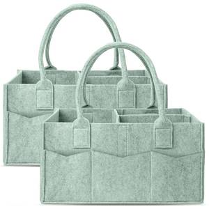 lot 20206 image: Cute Castle 2 Pack Diaper Caddy Organizer - Portable Baby Caddy Organizer with Handle, Nursery Storage Bin and Car Organizer for Girls, Boys - Baby Gift Basket - Green - Retail $25